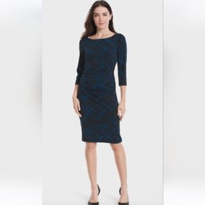 NWT White House Black Market Geometric Print 3/4 Sleeve Knit Dress Sz. 2